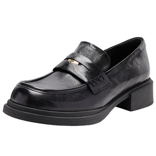 奥莱专供Nine West/玖熙乐福鞋女英伦风小皮鞋复古文艺中跟女鞋奥