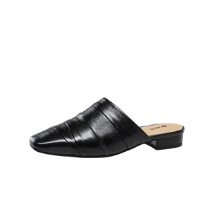 康奈女鞋2025夏季新款真皮低跟包头穆勒鞋时尚都市方跟凉鞋女拖鞋