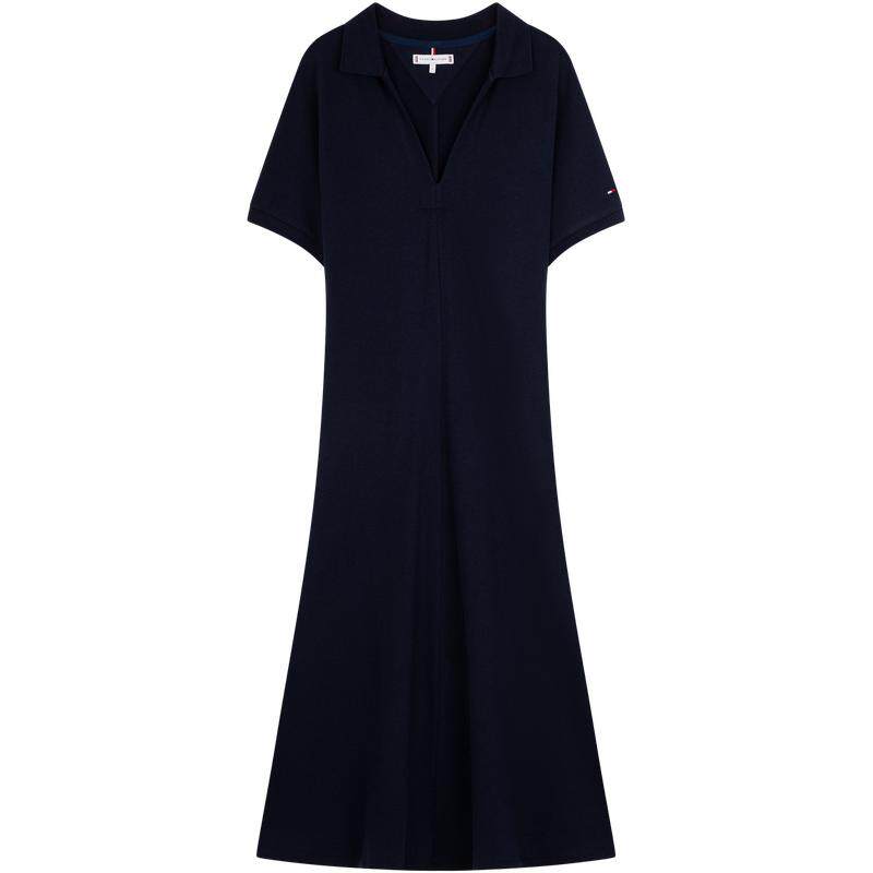Tommy女装V领中长款收腰POLO裙