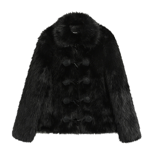 pusumede【现货6折】黑色仿皮草外套女法式夹棉加厚气质毛毛上衣