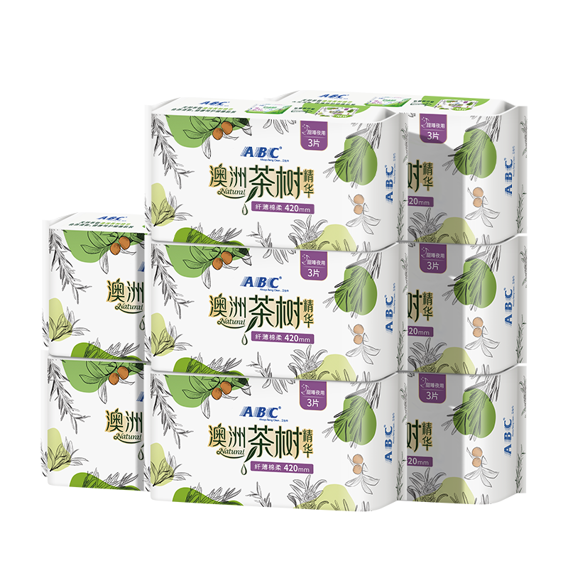 ABC夜用卫生巾茶树抑菌420mm