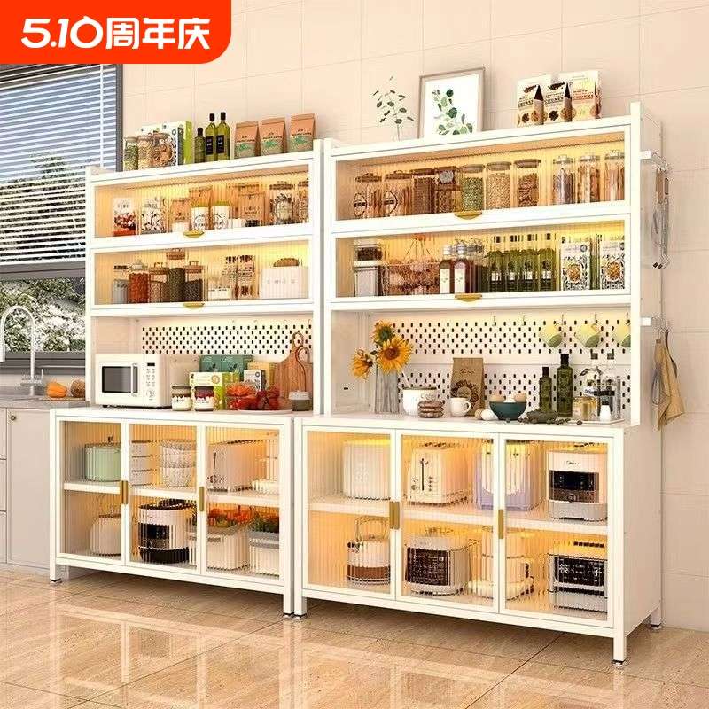 厨房置物架钢制餐边柜落地多层微波炉多功能收纳碗柜橱柜储物柜子