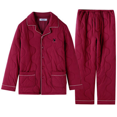 美标三层加厚夹棉睡衣套装男女