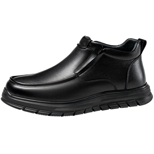 奥康 男鞋冬季新款真皮高帮乐福鞋加绒保暖耐磨靴子舒软爸爸鞋