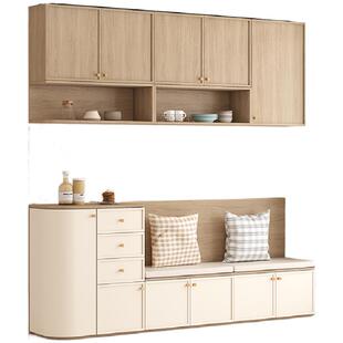 中古风骨骼线餐边柜卡座一体靠墙复古圆弧储物收纳柜子可定制G365