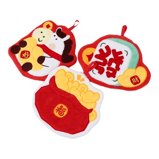 马年擦手巾挂式可爱新年喜庆加厚吸水毛巾红色厨房卫生间吸水手帕