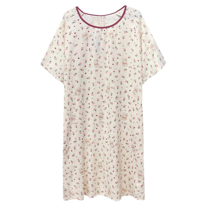 日系甜美纯棉纱布夏季大码睡裙女