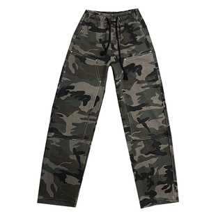 冬季加绒迷彩裤男水洗做旧宽松直筒休闲裤美式高街ins风运动长裤