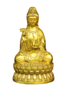 纯黄铜坐莲花玉净瓶观音菩萨佛像