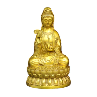 黄铜观音菩萨摆件玉净瓶柳枝观音坐莲花观世音玄关佛堂供奉神像