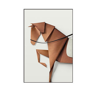 大象马的图案装饰画现代轻奢客厅玄关壁画2022新款高级感餐厅挂画