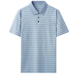 【58%桑蚕丝】金利来2025年夏季新款短袖条纹Polo衫休闲翻领T恤男