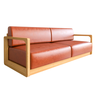 北美白橡木沙发全实木三四人位沙发北欧原木布艺直排沙发真皮沙发