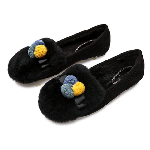 豆豆鞋女秋冬2025新款厚底毛毛鞋外穿加绒兔毛单鞋大码女鞋41到43