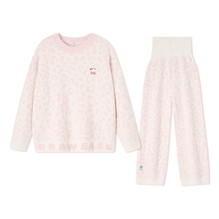 BE半边绒睡衣女冬季豹纹家居服套装秋冬珊瑚绒套头可外穿高腰裤冬