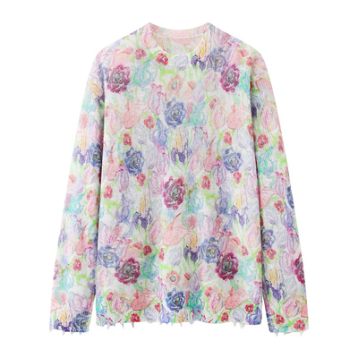 超好看的慵懒风长袖花朵减龄针织