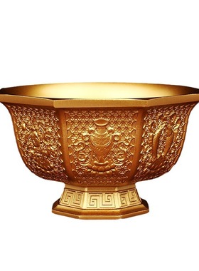供佛小碗纯黄铜八角碗八宝金碗