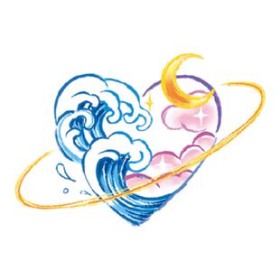 再变 心海彩色防水女海浪纹身贴纸爱心心形锁骨手臂高级多巴胺