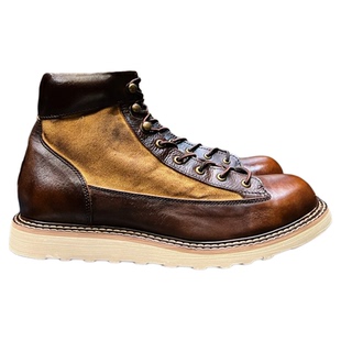 美式复古真皮厚底短脸靴马丁工装伞兵靴女高帮圆头层牛皮男鞋潮牌