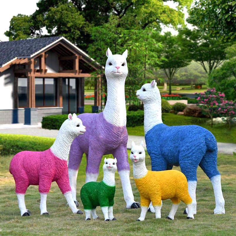 户外园林玻璃钢仿真动物雕塑摆件公园草坪羊驼景观装饰造景小品