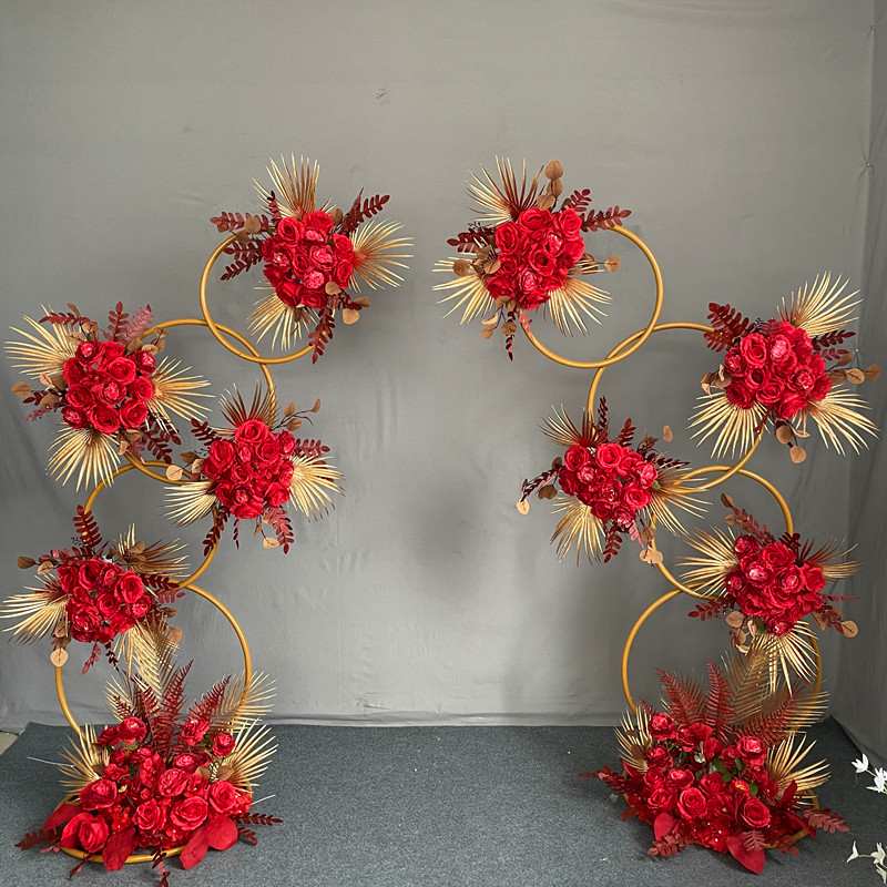 新款婚庆道具花门铁艺圆环花架背景圆环路引婚礼装饰花艺摆件拱门
