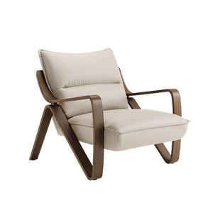 曲美家居意式轻奢头层牛皮弯曲木客厅阳台懒人沙发椅 帆船休闲椅