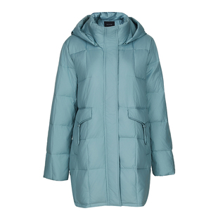 BALUODI芭罗蒂女装专柜冬装时尚浅蓝色连帽可拆卸H型中长女羽绒服