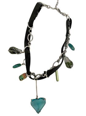 小众设计颈链蓝色海洋之心锁骨链