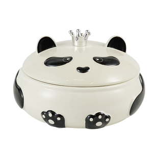 熊猫陶瓷果盘客厅茶几轻奢零食家用带盖分格摆放盘糖果干果收纳盒