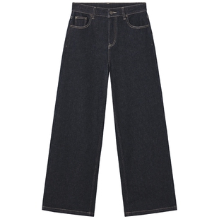 热风女士直筒牛仔裤2206年春款长裤宽腿直筒显瘦简约百搭牛仔长裤