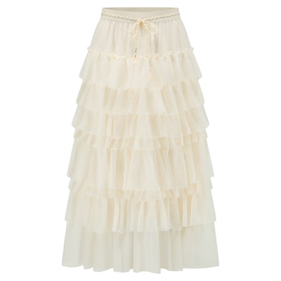 SHROENRO抽褶雪纺蛋糕长半身裙