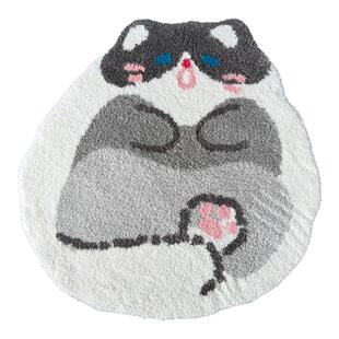 儿童房卡通可爱猫咪圆形地毯卧室客厅书房加厚床边阅读区植绒地垫