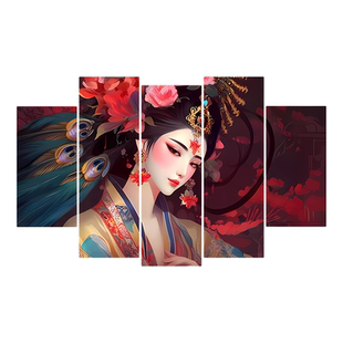 国潮风墙面装饰画火锅店饭店包厢包间背景墙壁画京剧花旦脸谱挂画