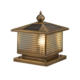 柱子上的太阳能灯超亮美式户外立柱灯全铜围墙别墅大门两侧柱子灯