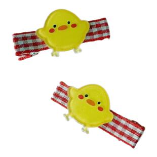 【现货】韩国pikaboo儿童发饰黄色小鸡格纹鸭嘴夹边夹刘海发夹