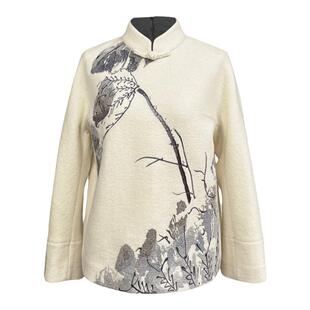 浒城古娘新款绵羊毛刺绣保暖百搭长袖新中式国风外套上衣女款春秋