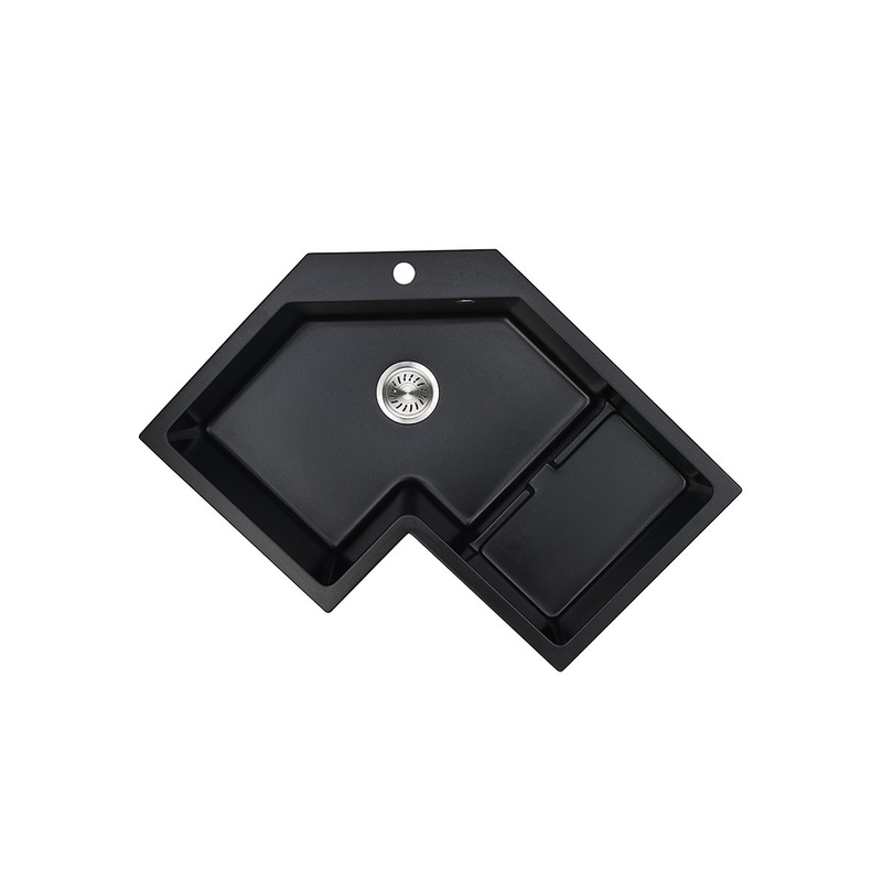 sink厨房异形水槽拐角洗碗槽石英石水池大单槽拐角洗菜盆黑
