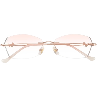 切边无框渐进色近视眼镜女款可配度数素颜神器超轻纯钛无边框眼睛