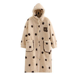 芬腾珊瑚绒睡衣女士睡袍秋冬季加绒加厚连帽家居服冬可爱休闲宽松