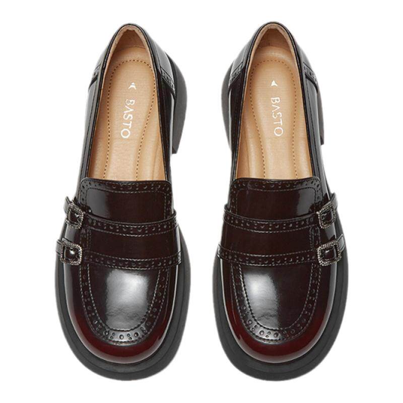 百思图2025春季新款商场同款简约时尚乐福鞋粗跟女单鞋A2916AA5