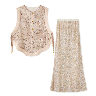 国风夏季新款珠绣刺绣新中式套装