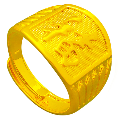 创缘男大号人工合成镀沙金戒指