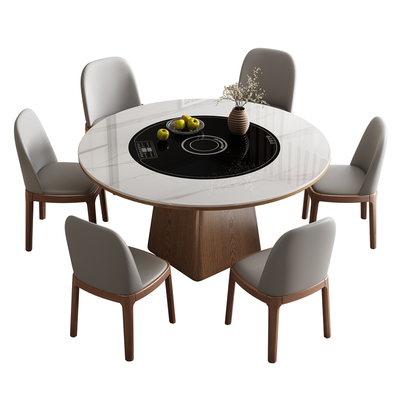 电磁炉暖菜一体旋转岩板餐桌