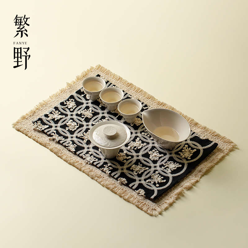 繁野 日式立体刺绣长方茶席简约百搭干泡席防水桌布高端隔热茶垫