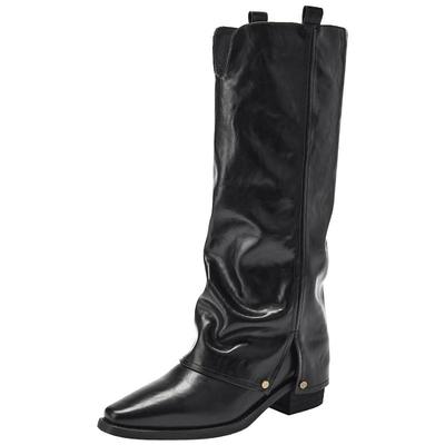 热风百搭黑色尖头骑士靴