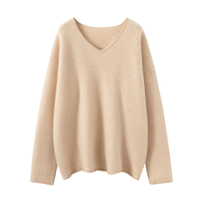 羊绒衫女深V领宽松针织套头衫