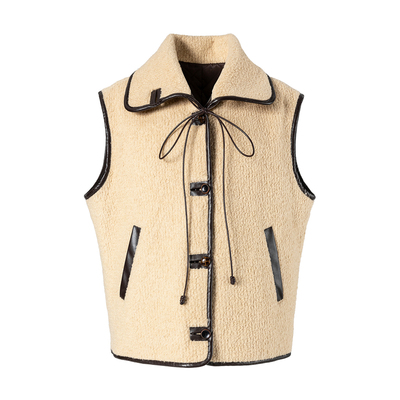 BALIANG「捌樑」 弈  'Dialogue' 复古撞色皮羊羔绒棉服马甲外套