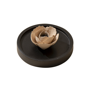 景德镇非遗手捏陶瓷花中式禅意线香香插托盘粗陶摆件莲花形小香炉