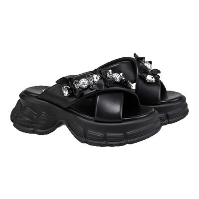 fed增高厚底凉拖夏款女鞋交叉带沙滩鞋真皮外出拖鞋女S0407-YA236