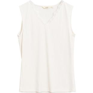 Amii2026春新款蕾丝拼接V领宽肩吊带背心女百搭坑条内搭上衣